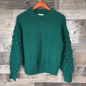 Elodie Knit Bubble Sleeve Sweater Green Pullover XS